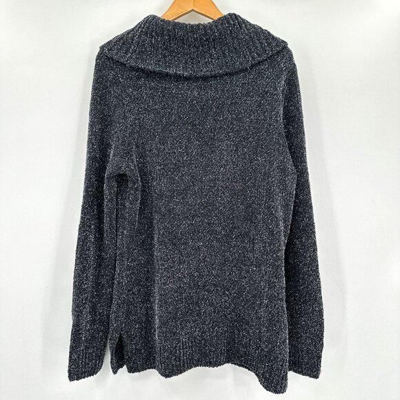 WHBM Black Sparkle Chenille Shimmer Relaxed Hem Cowl Neck Large Sweater NWT - Picture 2 of 10